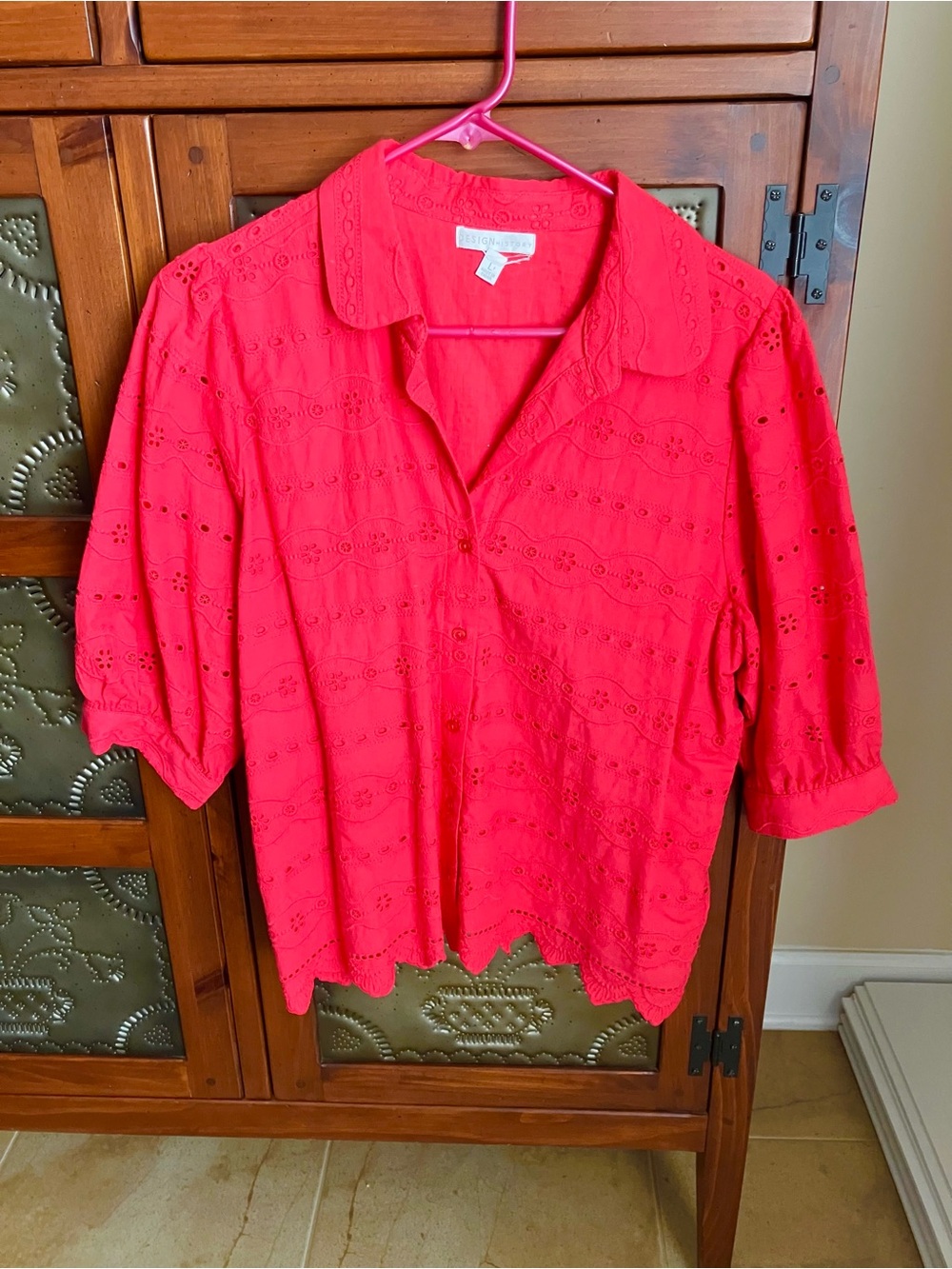 Design History True Red Eyelet Collared Blouse